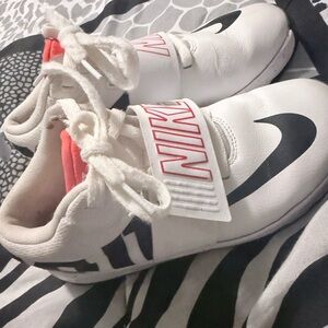 Size 3 Nike White Sneakers with Black and Red Accents